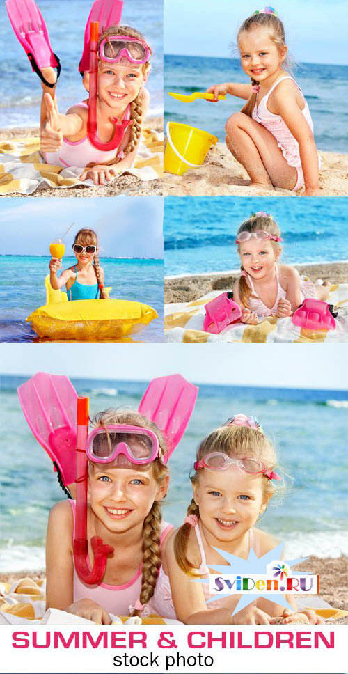 Клипарт растровый - Дети на пляже