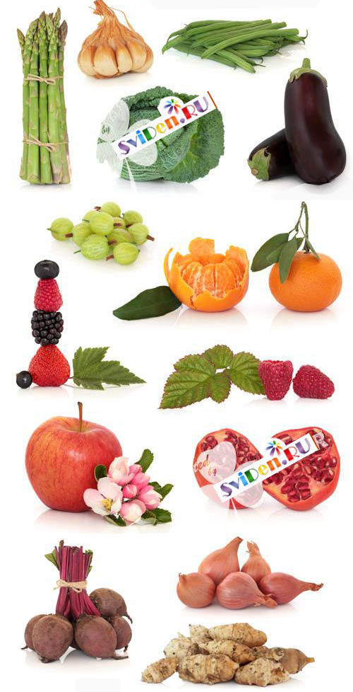 Клипарт - Овощи и фрукты на белых фонах