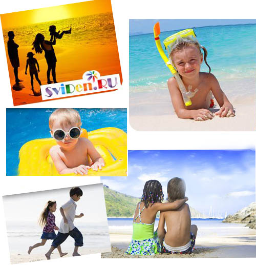 Клипарт - Летний пляж счастливые дети