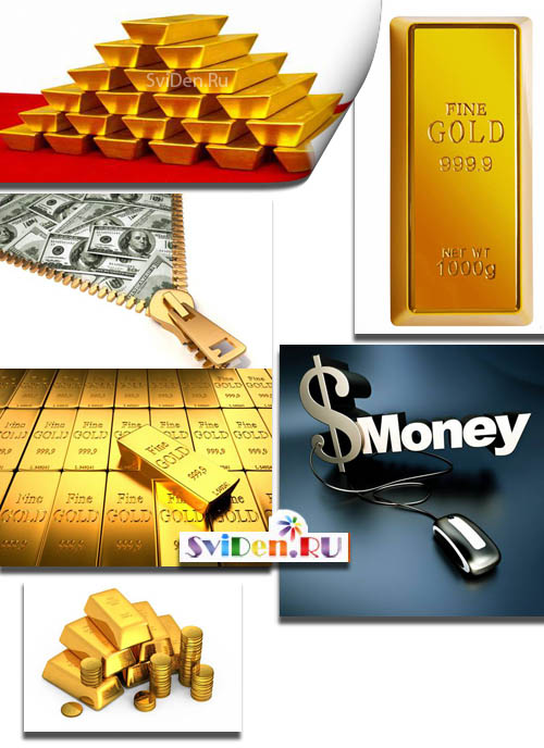 Клипарт растровый - Золотые слитки и деньги