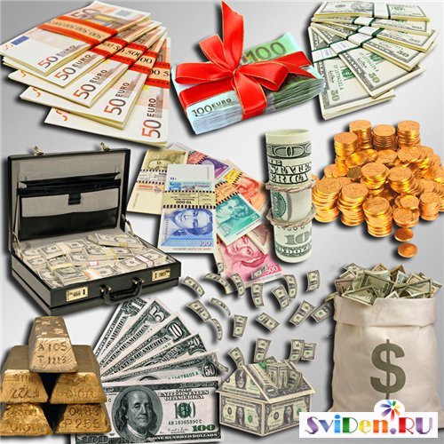 Золото, монеты, бумажные деньги - Клипарты Фотошопа