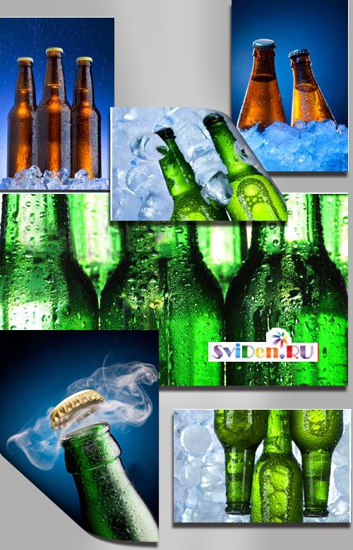 Растровый клипарт - Холодное пиво в стеклянных бутылках