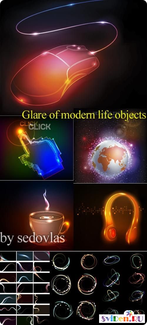 Векторный клипарт - Разнообразные объекты в неоновом свете