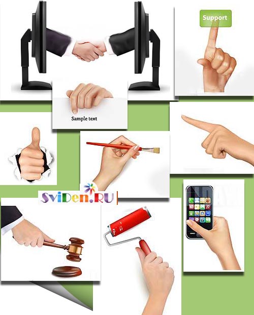 Руки с предметами и жесты рук - Векторный клипарт 