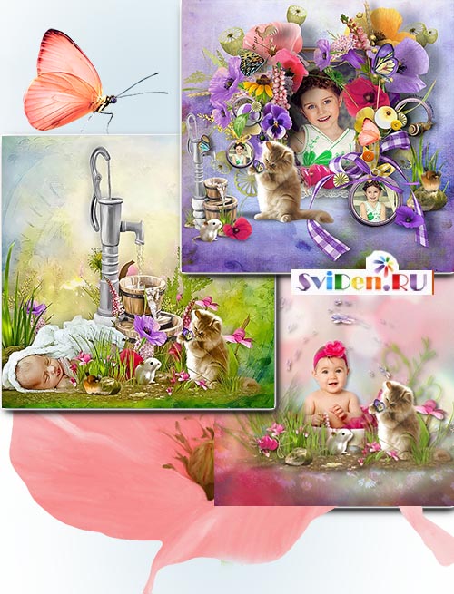 Образцы: Летний скрап-набор с цветущими лужайками фотоколлаж