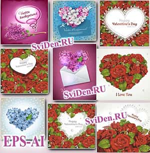 Цветочные валентинки - Розы лилии - Векторный клипарт